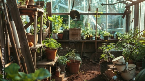 pumpkin seeds in pots inside a greenhouse generative ai