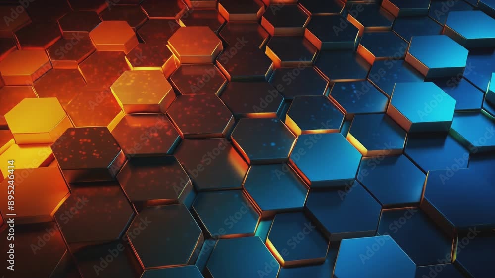 Abstract video of 3d hexagon pattern in orange and blue. Abstract tech background Abstract video of 3d hexagon pattern in orange and blue. Abstract tech background