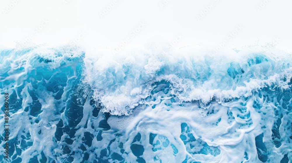 Vibrant blue ocean waves with foam on white background. Banner layout. Vibrant blue ocean waves with foam on white background. Banner layout.