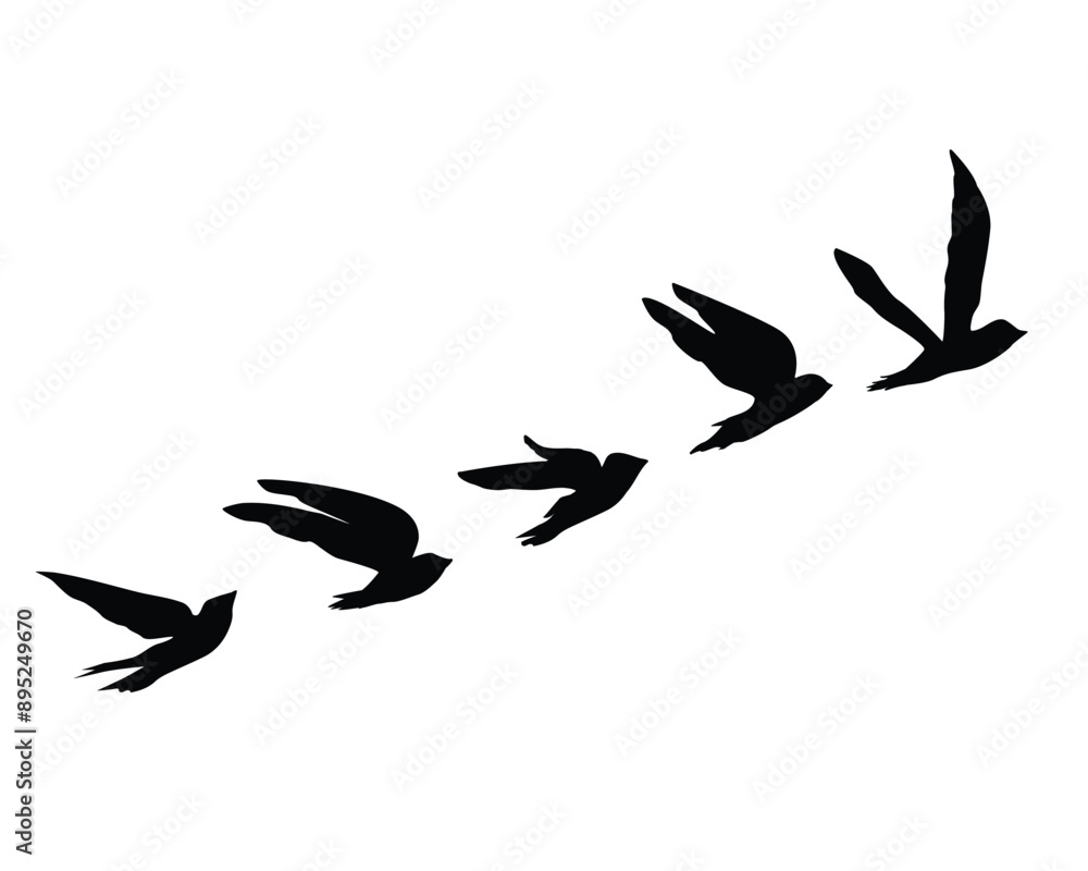 Fototapeta premium flock of bird flower hand drawn set