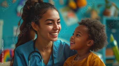 Nurse and child demonstrate care, education, and compassion in a lively scene of bonding and interaction