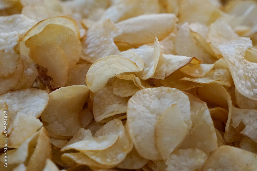 Close up of Kerepek Ubi Kayu, fried tapioca chips. Close up of Kerepek Ubi Kayu, fried tapioca chips.