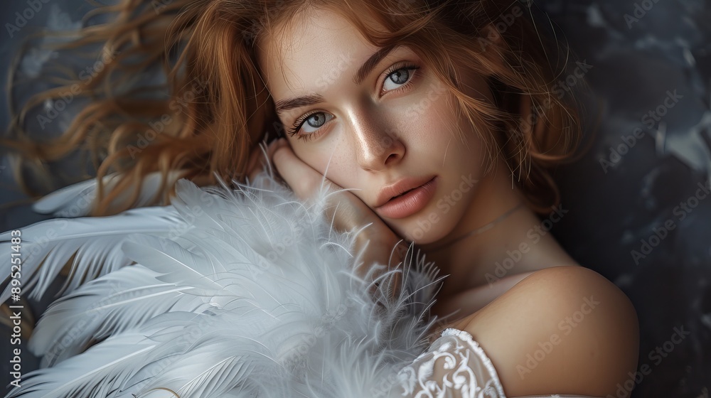 Portrait of a stunning young lady holding feathers beneath her arm in a pose.slick skin, hair removal. Portrait of a stunning young lady holding feathers beneath her arm in a pose.slick skin, hair removal.