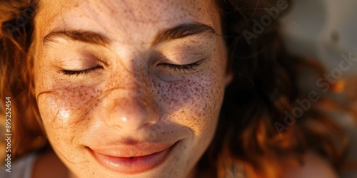 Close-up portrait of a woman with freckles, natural beauty