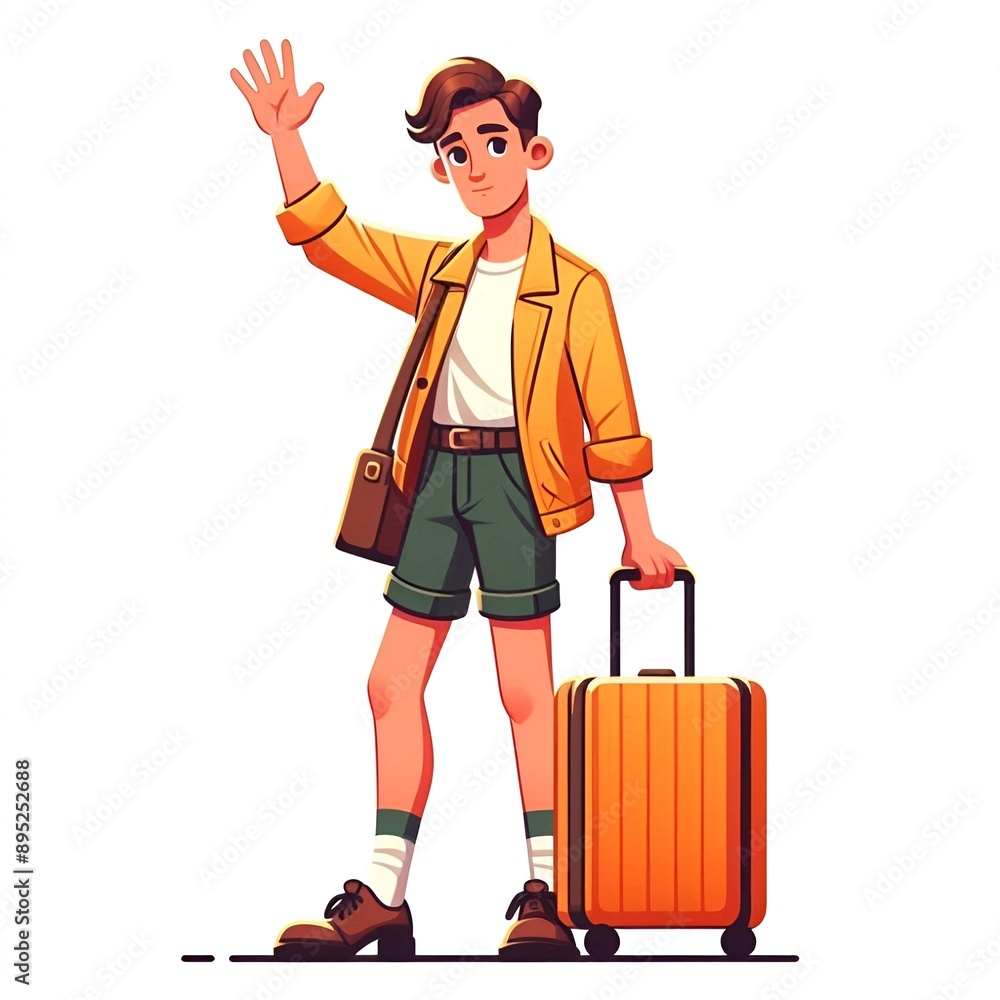 Handsome guy who wants to travel abroad with his suitcase. Generative AI Handsome guy who wants to travel abroad with his suitcase. Generative AI