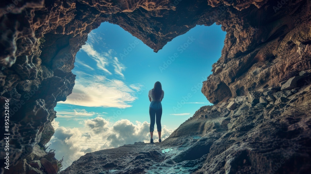 Fototapeta premium woman inside a heart-shaped cave
