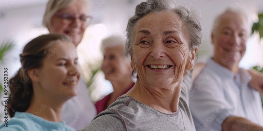 A group of older adults standing together, possibly at an event or celebration A group of older adults standing together, possibly at an event or celebration