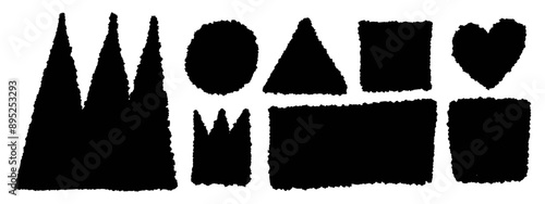 Torn paper shape vector illustration. Collage sticker piece, shred strip, cut black sheet. Blank horizontal note. Set of headline band. Calligraphy border, isolated grunge header background