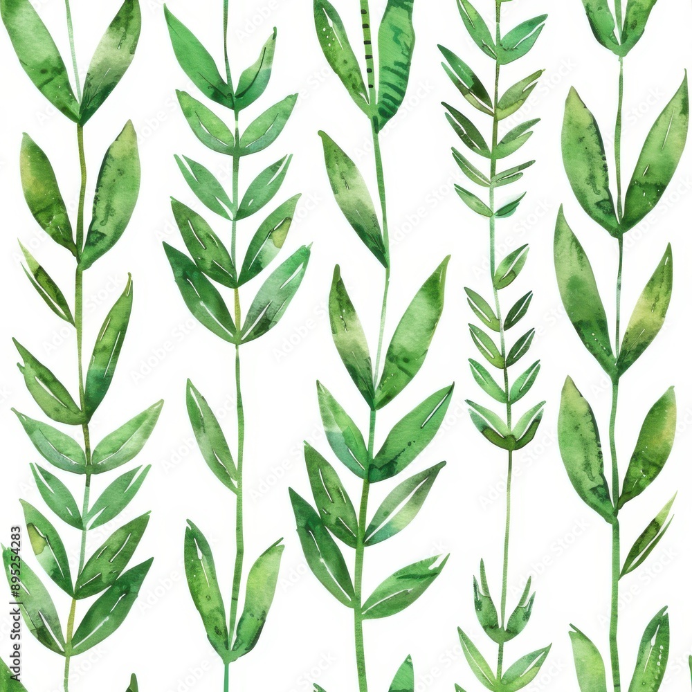 Watercolor green wheat stalks seamless repeating pattern, minimal pattern, high contrasty Watercolor green wheat stalks seamless repeating pattern, minimal pattern, high contrasty