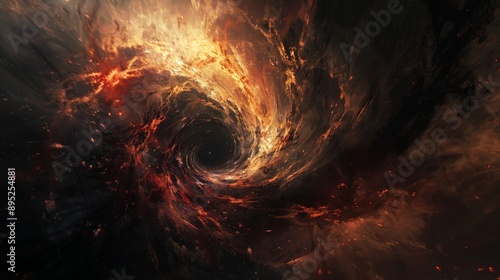 Abstract black hole with cosmic dust and fire.