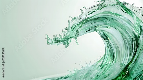 Green Water Wave Splashing on White Background