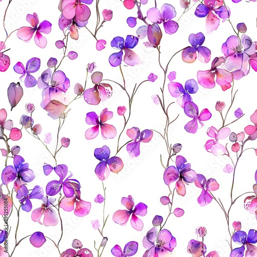 Hand drawn watercolor wild flowers in a beautiful seamless pattern. Stock illustration. © Maxim Borbut