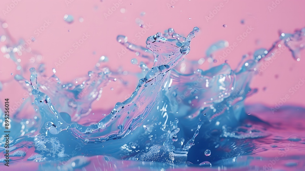 Naklejka premium Blue Wave Splashing on Pink Background
