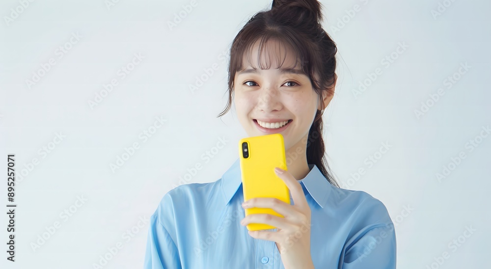 Smiling Woman with Yellow Phone
Smiling Woman with Yellow Phone