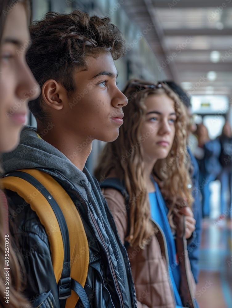 A group of young people standing next to each other in a casual setting A group of young people standing next to each other in a casual setting