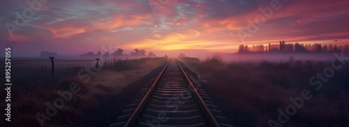 Railway Track at Sunset Showing a Long Journey.