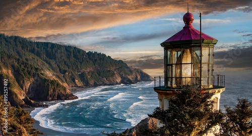 Heceta Head lighthouse on the southern Oregon coast near Florence. photo