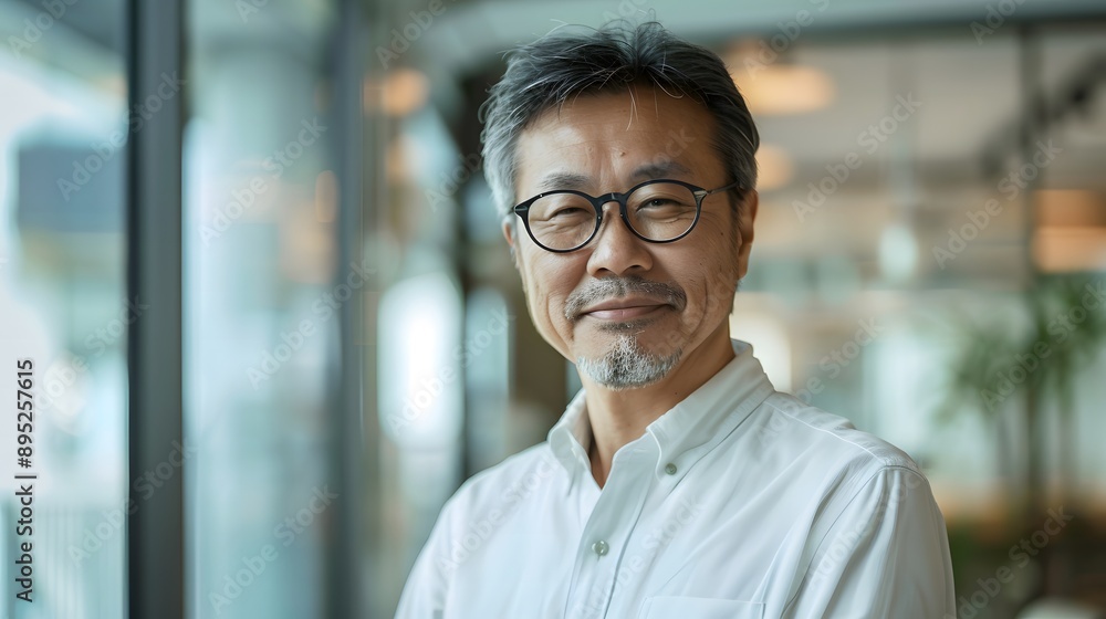 Obraz premium Smiling older businessman in office with glasses.