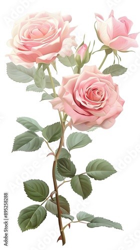 Pink Roses on White Background in Digital Art