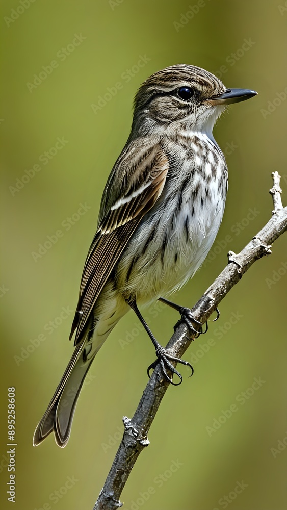 Fototapeta premium A small bird perched on a branch, looking to the right.