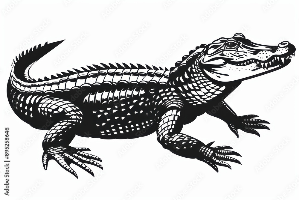 Black and white flat vector art of an alligator, svg style, isolated on white background, simple vector art design Black and white flat vector art of an alligator, svg style, isolated on white background, simple vector art design
