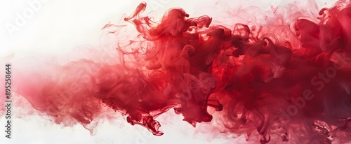 Bright red smoke on a white background with artistic effects.


