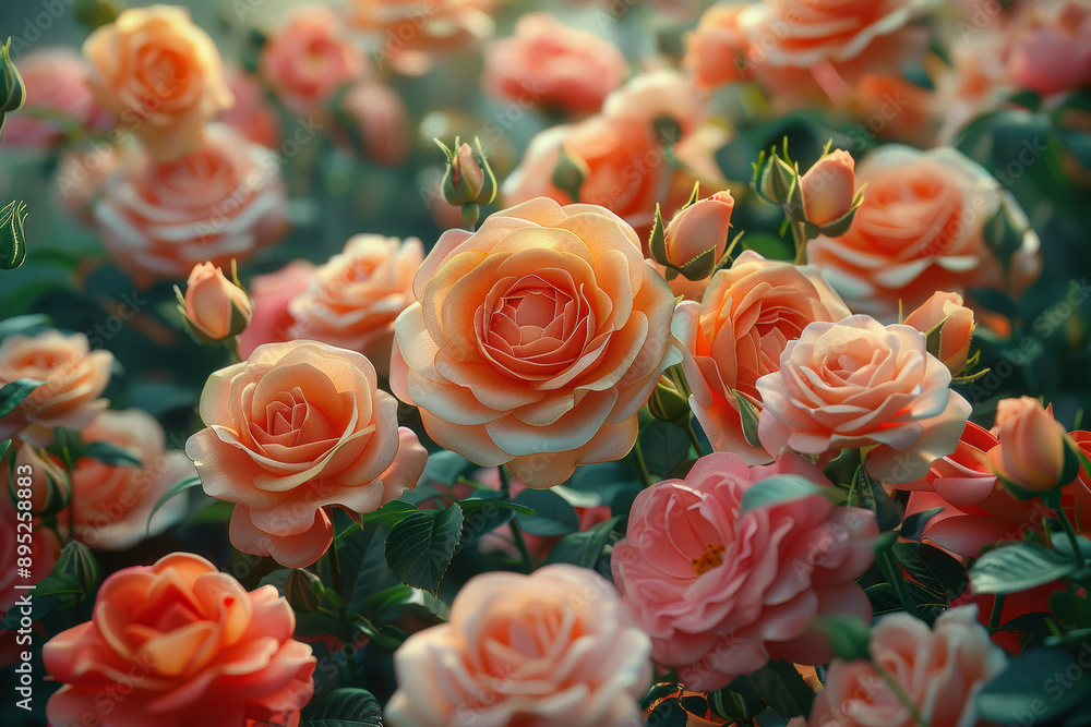 A garden of roses in full bloom, showcasing an array of colors and fragrances. Concept of floral beauty and sensory delight. Generative Ai. A garden of roses in full bloom, showcasing an array of colors and fragrances. Concept of floral beauty and sensory delight. Generative Ai.