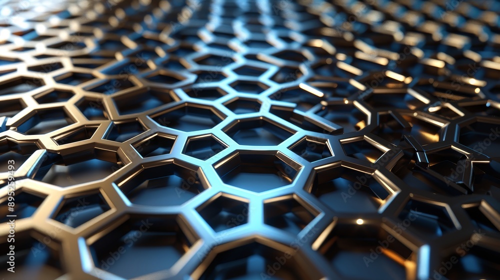 Obraz premium Futuristic 3D render of a metallic wall with intricate patterns and holographic projections