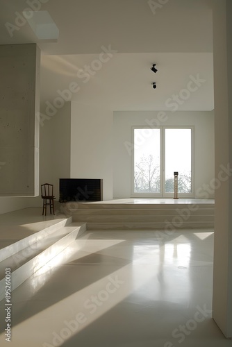 Modern Minimalist Interior Design With Large Windows and Sunlight © Adobe Contributor