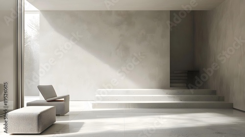 Wallpaper Mural Minimalist Interior Design With White Concrete Walls And Stairs Torontodigital.ca