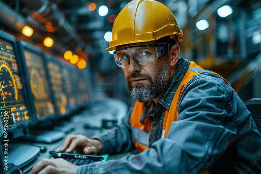 Industrial Engineer Manages Production on Computer Tablet Industrial Engineer Manages Production on Computer Tablet