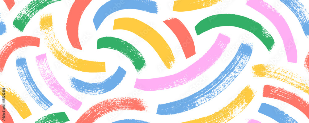 Colorful seamless pattern with bold brush drawn curved lines. Children style funky background. Geometric thick curved strokes. Abstract modern messy bold doodle seamless pattern. Colorful seamless pattern with bold brush drawn curved lines. Children style funky background. Geometric thick curved strokes. Abstract modern messy bold doodle seamless pattern.