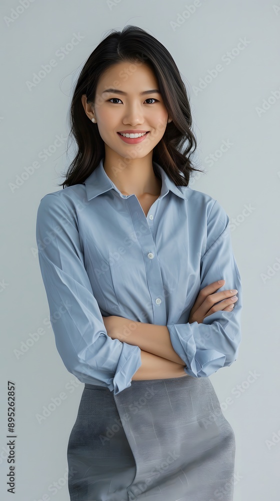 A happy asian businesswoman standing confidently. A happy asian businesswoman standing confidently.