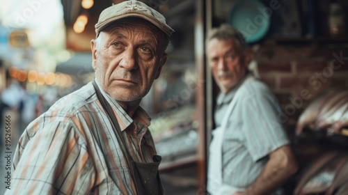 A pair of men browsing through a retail store