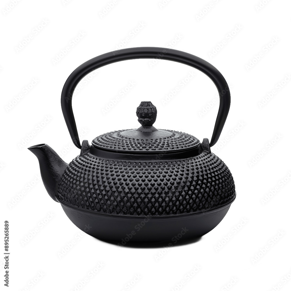 Traditional black asian cast iron kettle or teapot isolated on transparent background Traditional black asian cast iron kettle or teapot isolated on transparent background