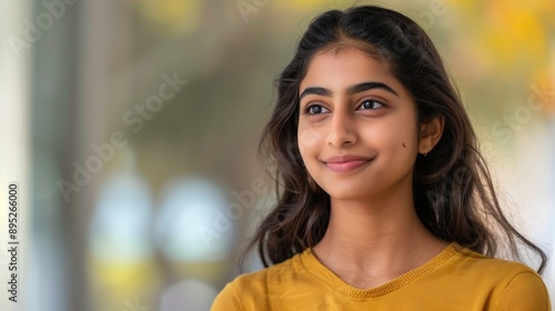 Beautiful young indian woman looking away headshot 