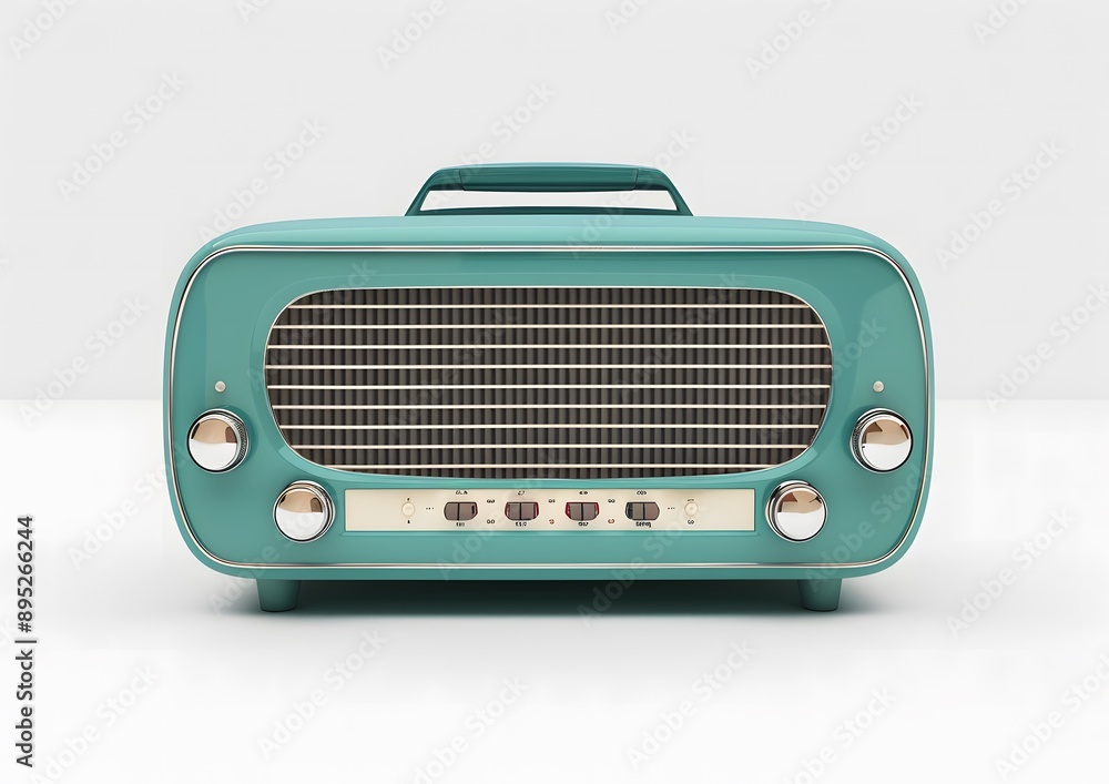 Fototapeta premium A simple, teal retro radio with a clean white background.