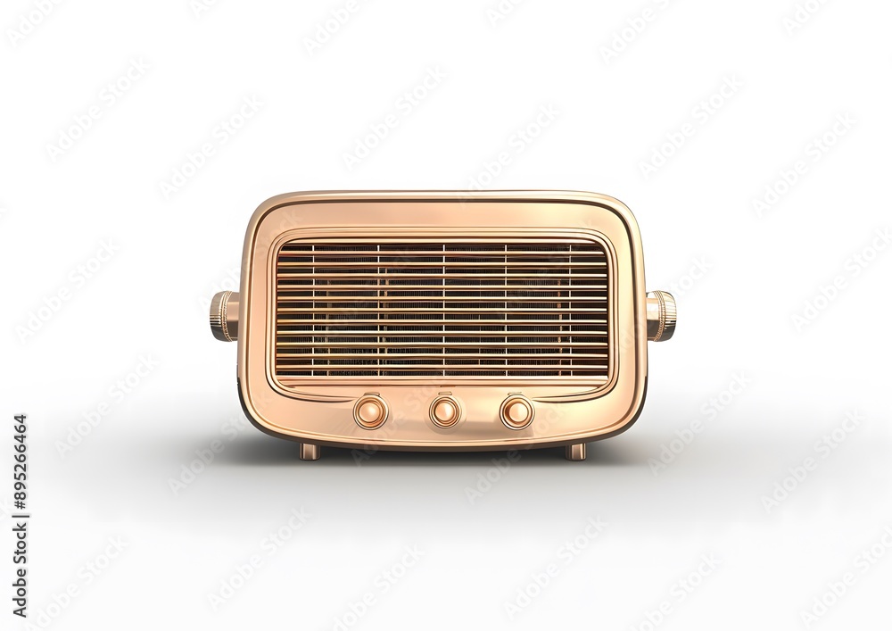 Shiny Gold Retro Radio on White Background Shiny Gold Retro Radio on White Background