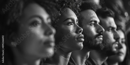 A group of individuals in a monochrome setting