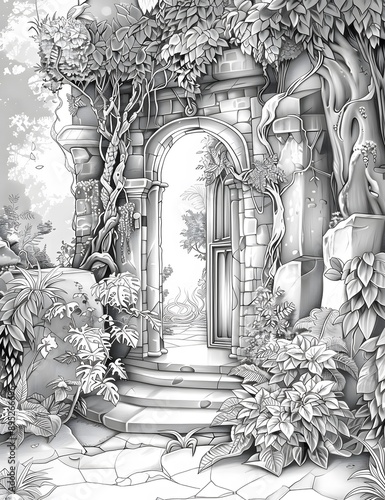 Magic portal coloring page with light gray details for creative fun.

 photo