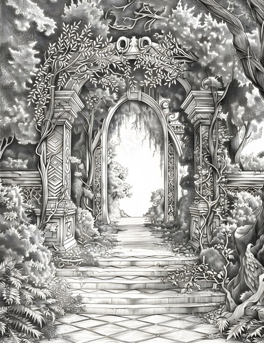 Magic portal coloring page with light gray details for creative fun.

 photo