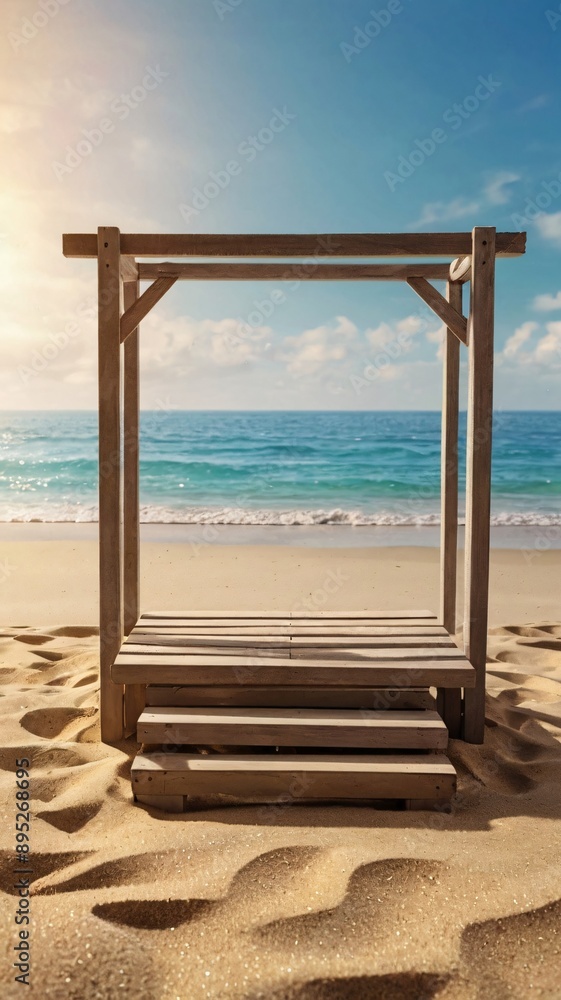 Tropical Escape: Idyllic Beach Podium and Azure Sea - Generative AI Tropical Escape: Idyllic Beach Podium and Azure Sea - Generative AI