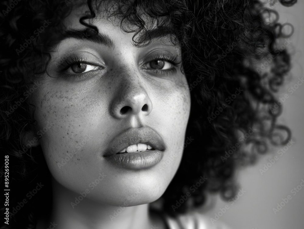 Close-up portrait of a woman with freckles on her face Close-up portrait of a woman with freckles on her face