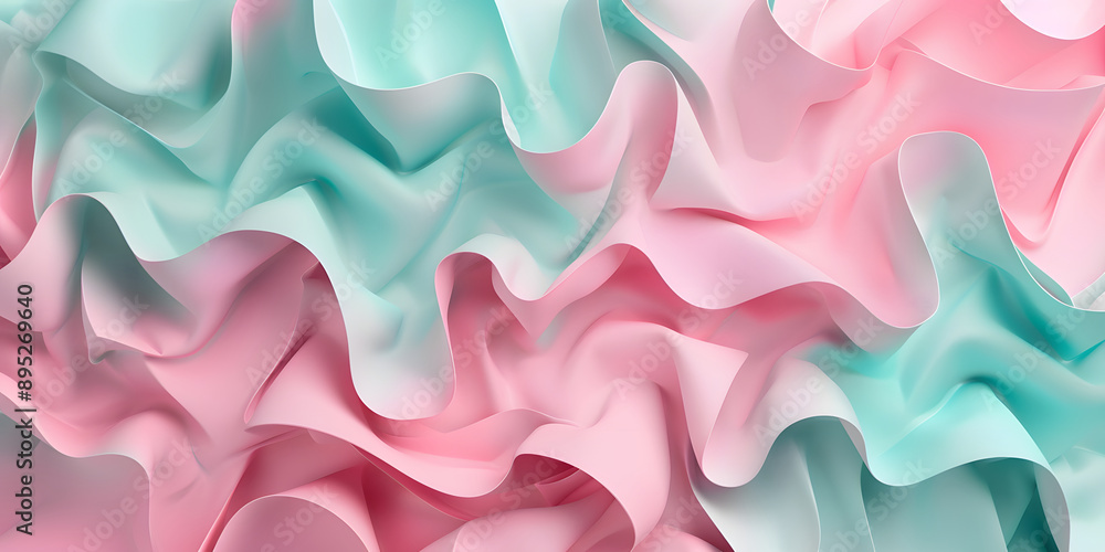 Obraz premium abstract wavy 3D background in pink and green colors. mint color. matte texture