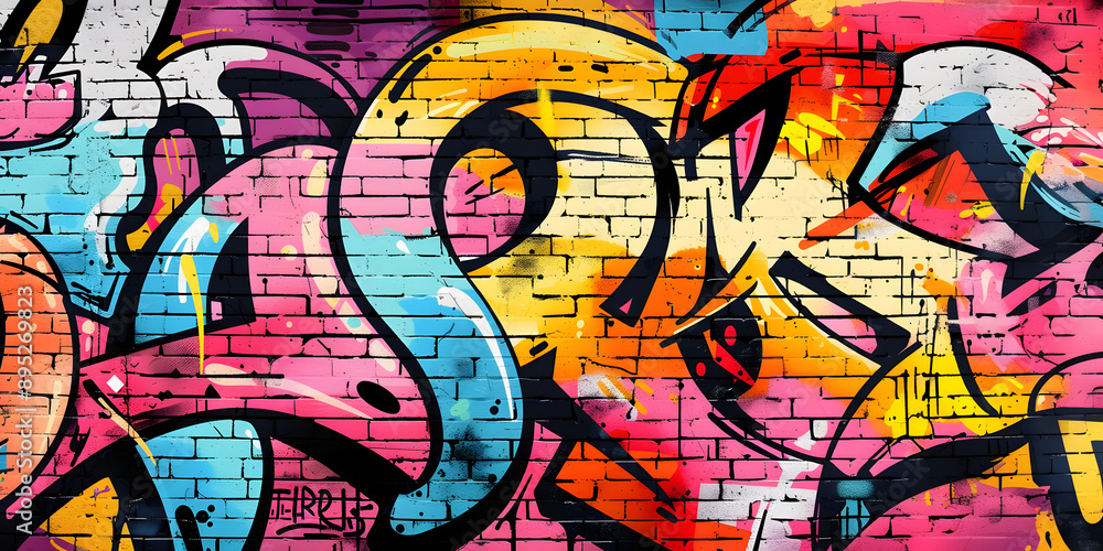 illustration of a wall with a lot of abstract graffiti. brick wall texture illustration of a wall with a lot of abstract graffiti. brick wall texture