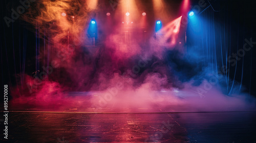 Wallpaper Mural An empty stage with colorful spotlights and smoke, creating an atmosphere of mystery for the performance. Torontodigital.ca