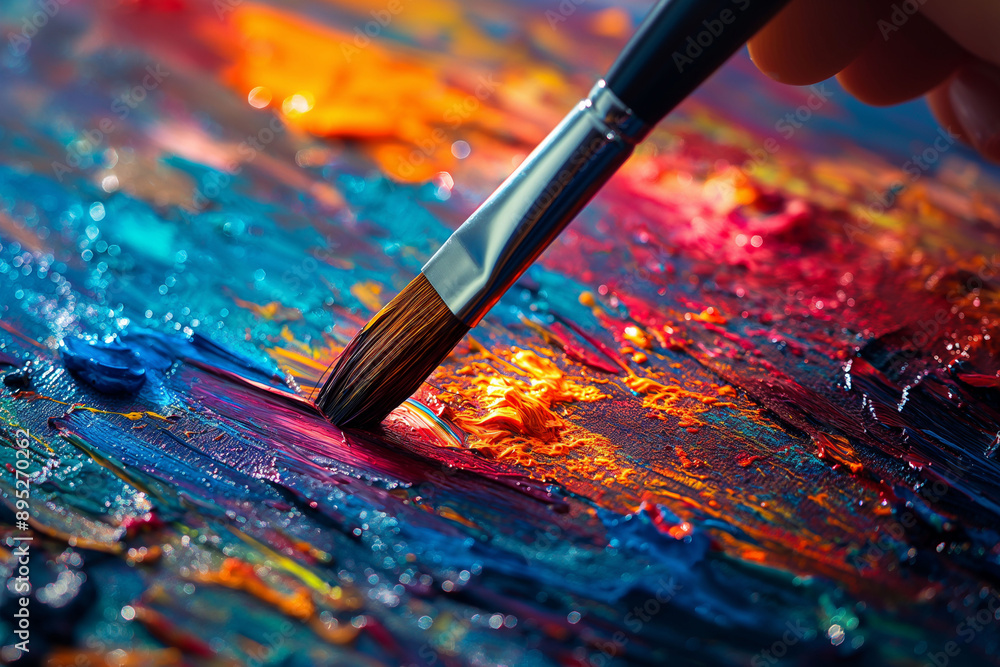 The colorful brush strokes on canvas in close-up detail, vibrant expression of art therapy, creativity and mental health concept The colorful brush strokes on canvas in close-up detail, vibrant expression of art therapy, creativity and mental health concept