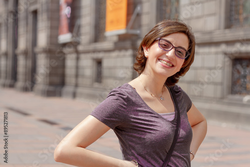 Young Lady smiling and posing in Mexico City Downtown