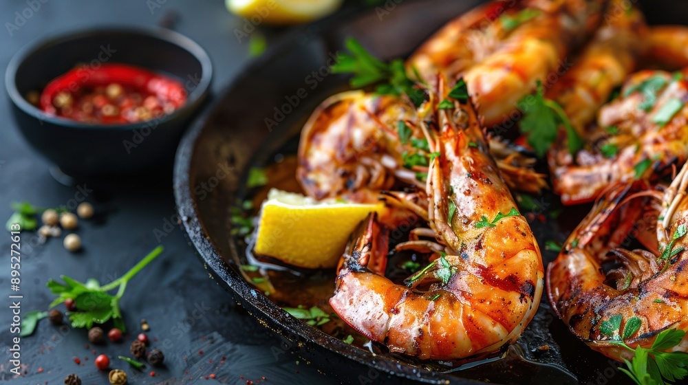 Grilled tiger shrimps with spice and lemon Grilled seafood --ar 16:9 Job ID: dd644eb8-dd5a-476f-863d-6c349a752200 Grilled tiger shrimps with spice and lemon Grilled seafood --ar 16:9 Job ID: dd644eb8-dd5a-476f-863d-6c349a752200