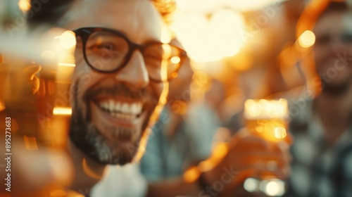 A group of friends enjoying drinks in a warmly lit bar, capturing the essence of celebration, camaraderie, and the joyful moments of social gatherings with a cheerful ambiance.